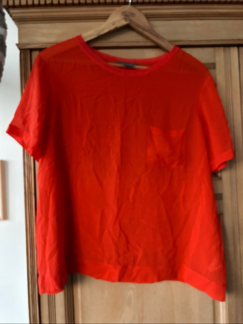 Vince Silk Bright Orange Short-Sleeve Pocket Top